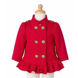 Baby Headquarters Red Toddler Jacket 18M Gold Button Ruffle Peacoat